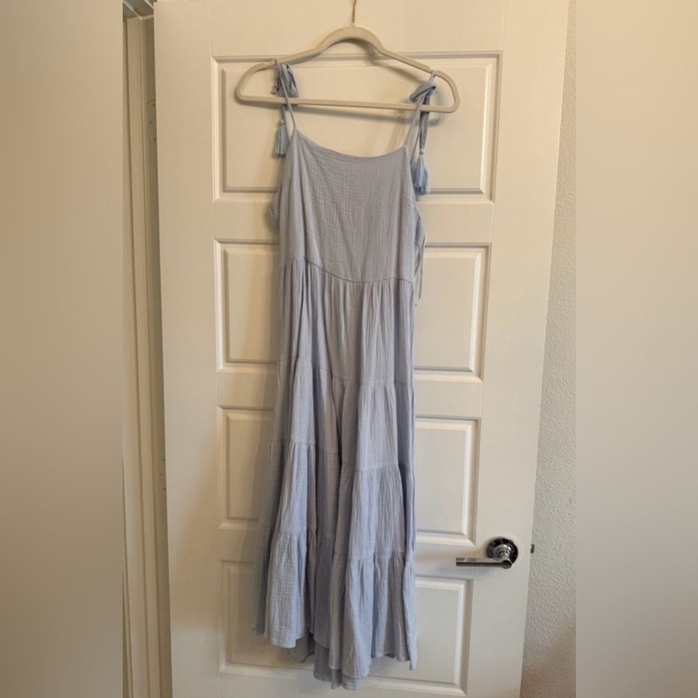 Light Blue Cotton Gauze Tiered Dress